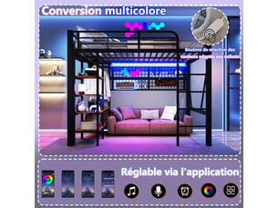 Lit mezzanine 140x200 cm <strong>ZOVIRA</strong>  <strong></strong> coloris noir