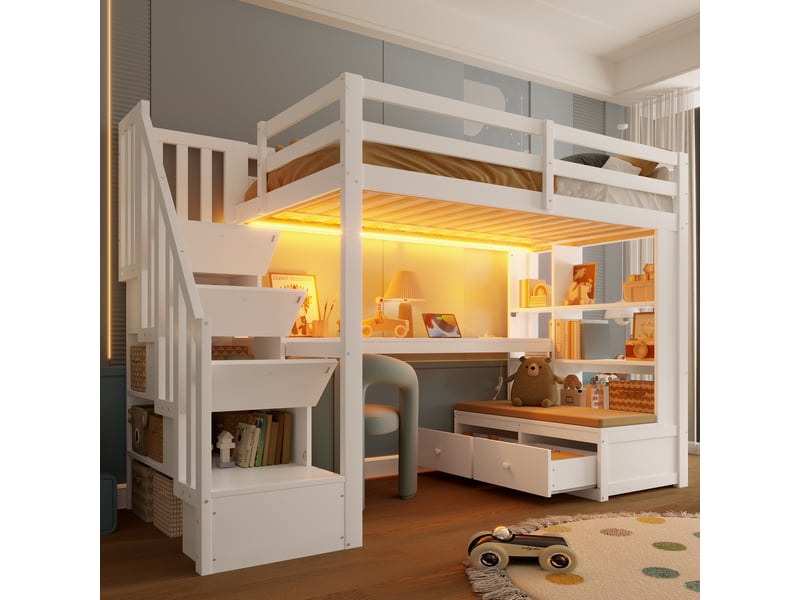 Lit mezzanine 90x200 avec bureau et rangements homvra  - Conforama B