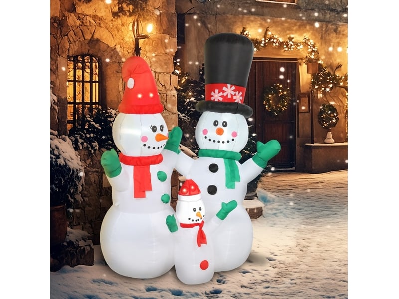 Décoration gonflable de noël bonshommes de neige 165 x 80 x 180 cm, blanche, polyester, led intérieur extérieur  - Conforama C