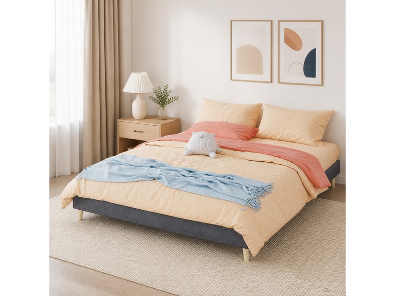  Cadre de lit 160x200 cm en velours hollandais gris avec sommier à lattes  - Conforama E