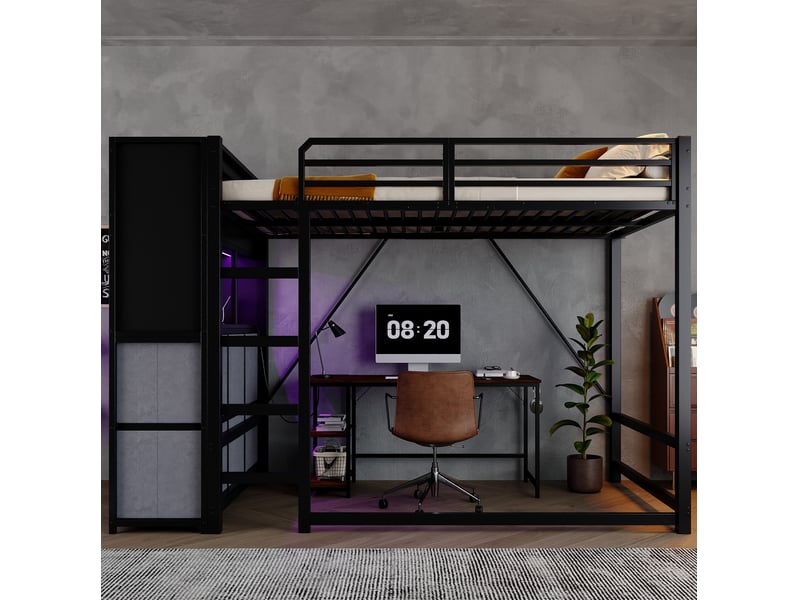  Lit mezzanine 120x200 avec rangement, éclairage et station de charge homvra  - Conforama D