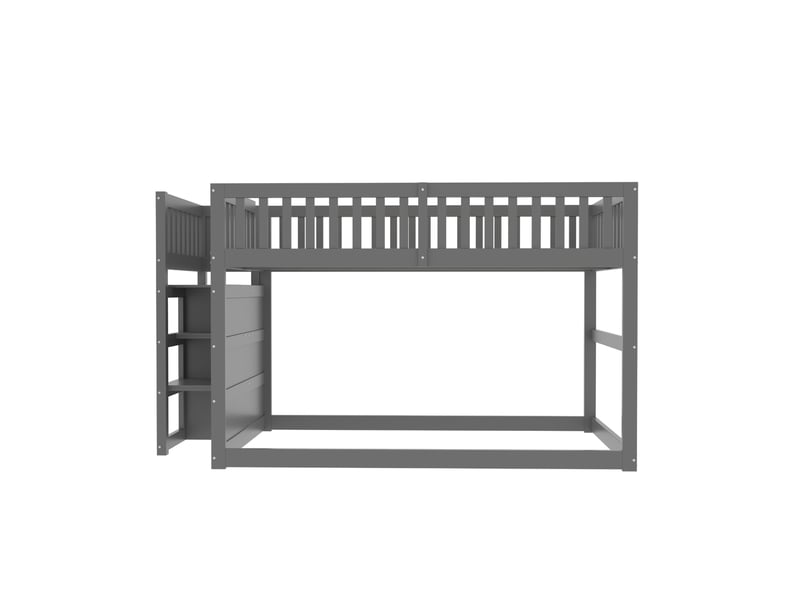  Lit superposé enfant bas 140 x 200 cm gris en bois, escalier à 4 tiroirs et barrière haute de sécurité  - Conforama D