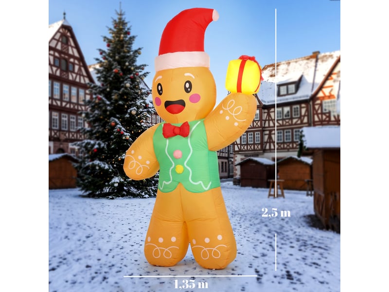  Personnage gonflable noël led pain d'épice h.2,5m polyester imperméable  - Conforama C
