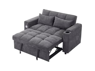 Canapé convertible 2 places avec dossier réglable, prises usb et type-c, tissu gris