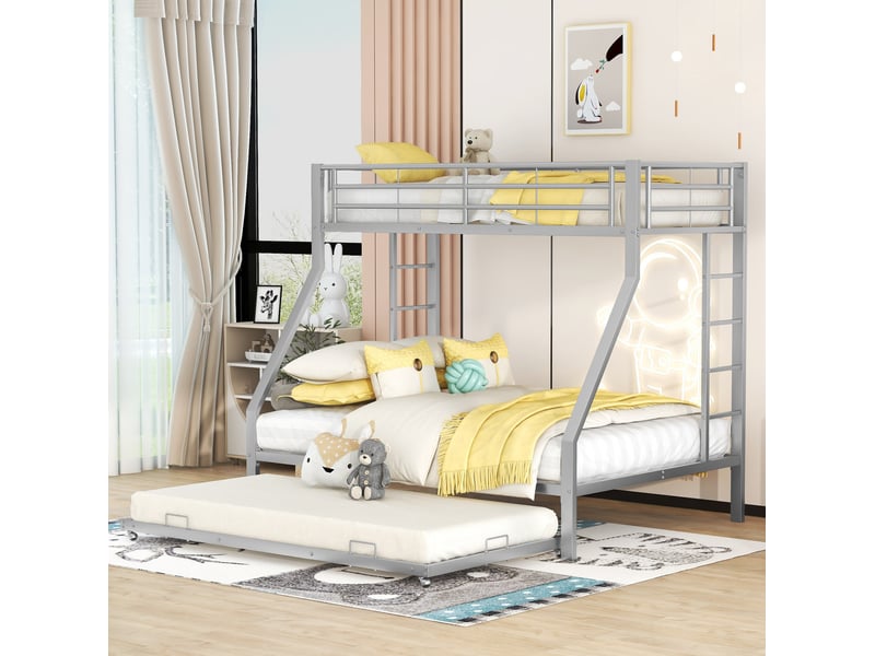  Lit superposé 90140x200 cm avec lit gigogne coloris argent  - Conforama C