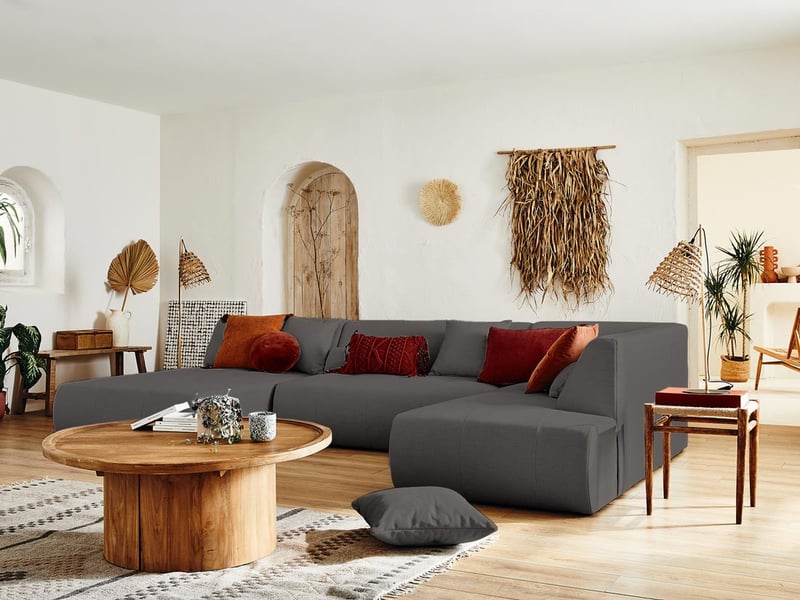  Onyx - canapé modulable panoramique d'angle droit 7 places - en tissu - lisa design - gris foncé ONYX - Conforama B