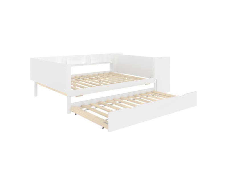  Lit en bois blanc 140x200 cm avec bureau, lit gigogne et rangements – pin + panneau de particules  - Conforama D
