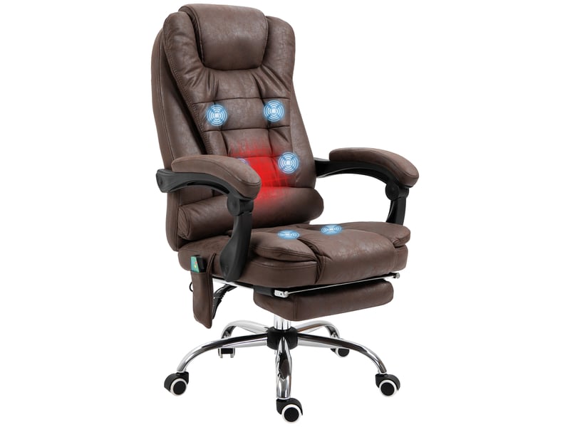  Fauteuil de bureau massant avec fonction chauffante, inclinable et réglable en hauteur, marron  - Conforama A