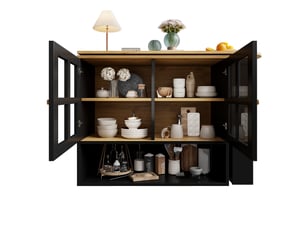 Table de bar 138-204x39x102,5 cm pivotante avec portes verre, noir et bois