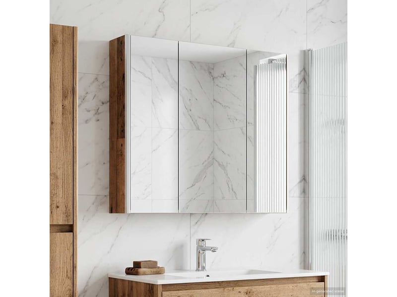 Armoire miroir salle de bain, meuble de rangement bois ancien 73.5x15.5x70 cm - Conforama D