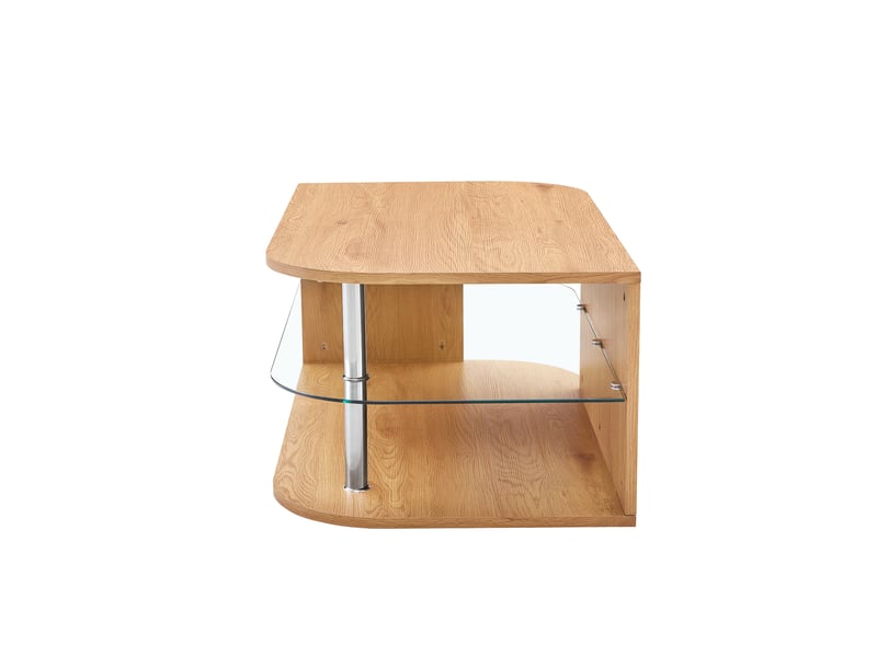  Table basse moderne avec rangement, effet bois naturel et étagère en verre, 100 × 60 × 42 cm  - Conforama D