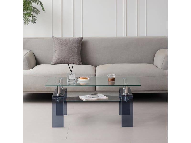  Table basse rectangulaire en verre trempé transparent, pieds en verre gris - 100 x 55 x 45 cm  - Conforama C