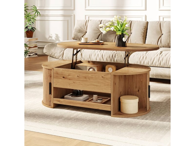 Table basse relevable multifonction 110x55 cm avec rangement caché - Conforama D