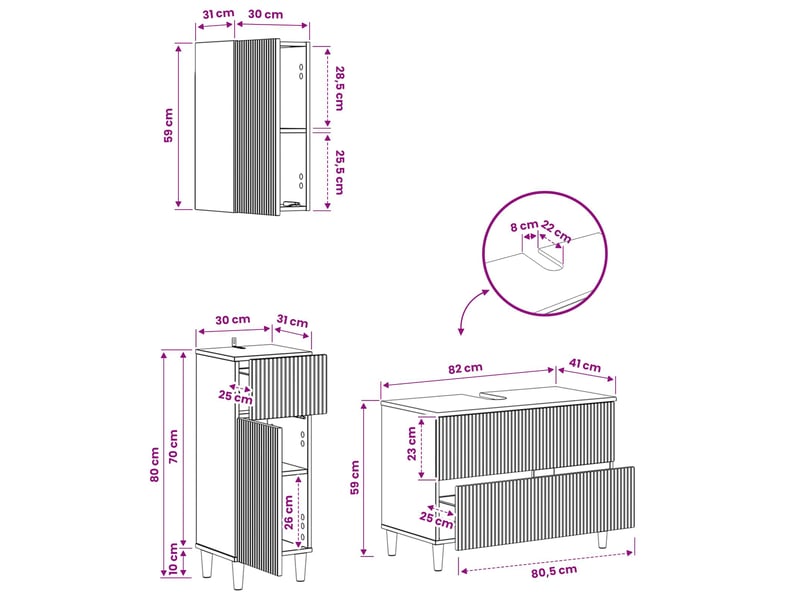  Ensemble de meuble de salle de bain 3 pièces arnhem chêne fumé cf63318  - Conforama E