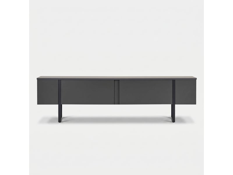  Support tv mobile moderne avec portes onera et pieds noirs - anthracite  - Conforama E