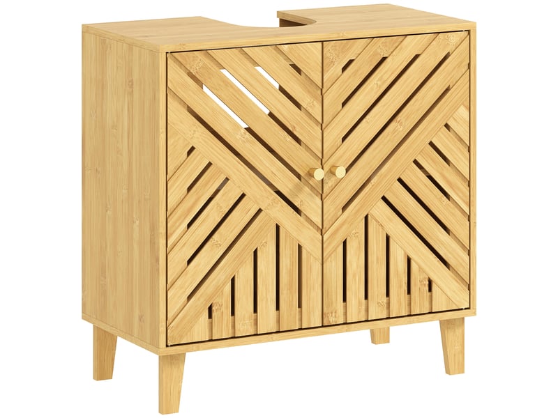  Meuble sous lavabo en bambou 2 portes 60 x 30 x 60 cm naturel  - Conforama A