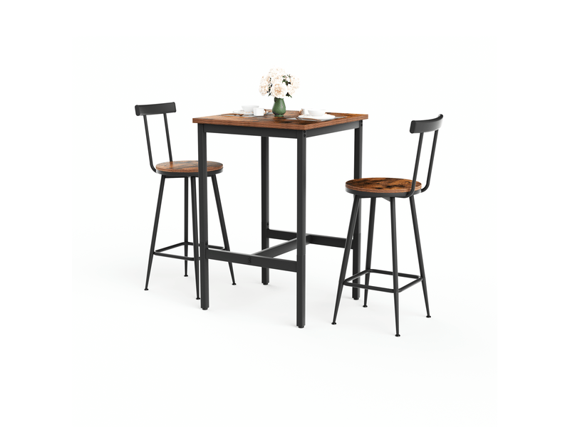  Ensemble table de bar 60x92 cm avec 2 tabourets, style industriel, pour salle à manger, salon, métal, aggloméré, marron  - Conforama A