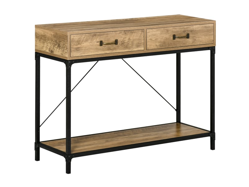  Console table d'entrée, étagère + 2 tiroirs, 100x35x76,5 cm, petits espaces, entréecouloirsalon, marron et noir.  - Conforama A