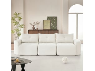 Canapé droit compressé fixe MODFU  2 + 1 places Velours côtelé Crème