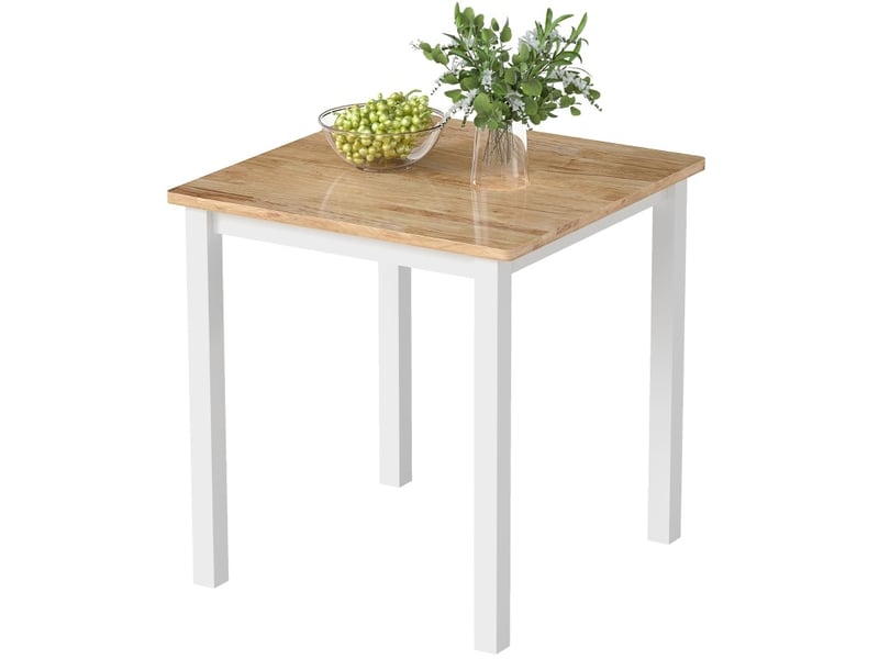  Table de salle à manger carrée avec ceinture renforcée, style campagne, chêne clair et blanc 69 × 69 × 75 cm  - Conforama A