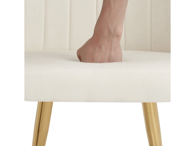  Lot de 6 chaises de salle à manger,avec pieds métalliques dorés,tissu polyester,blanc  - Conforama E