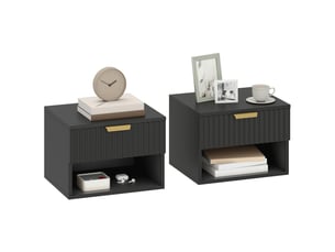Lot de 2 tables de chevet suspendues, tables de nuit murales avec tiroir et niche, moderne, 40x34x29cm, noir