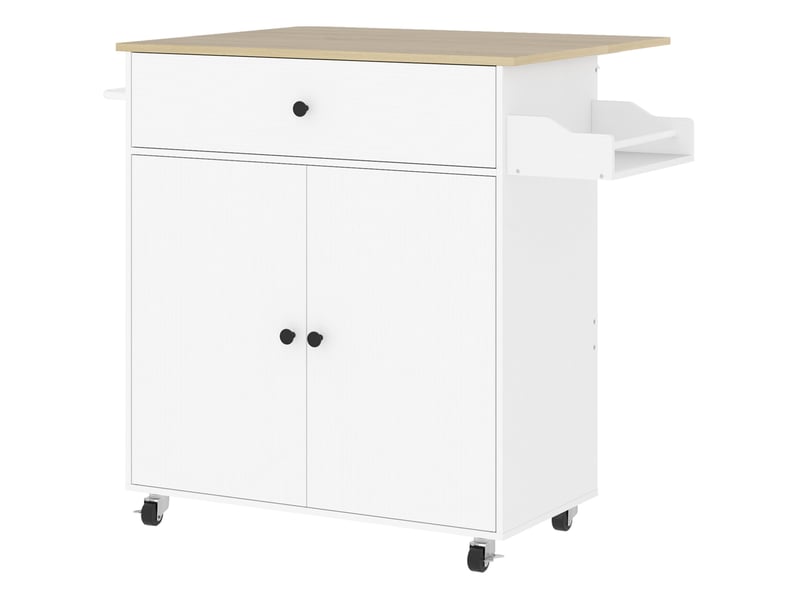  Desserte de cuisine 106 x 42 x 87 cm blanche en mdf, plan de travail rabattable et roulettes freinées  - Conforama A