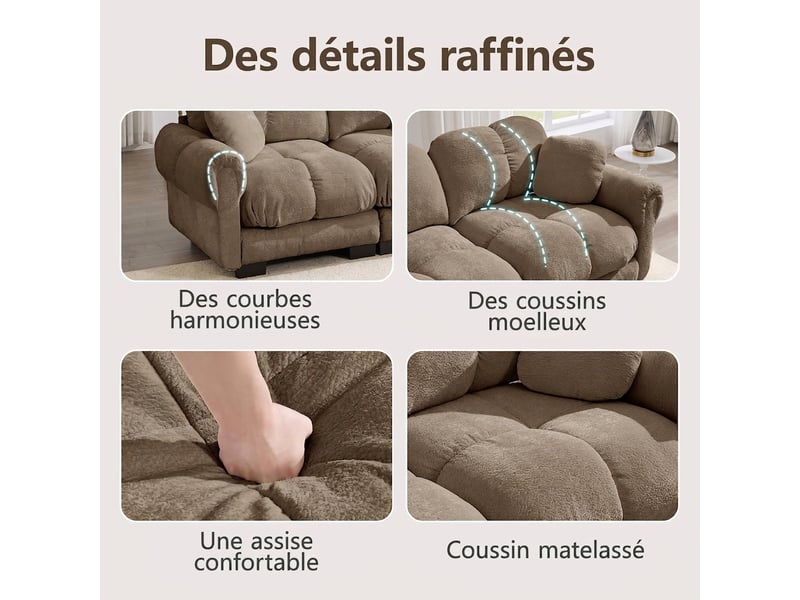 Canapé d'angle 3 places avec ottomane mobile incluse 260 x 149 x 90 cm - capitonné marron - Conforama W