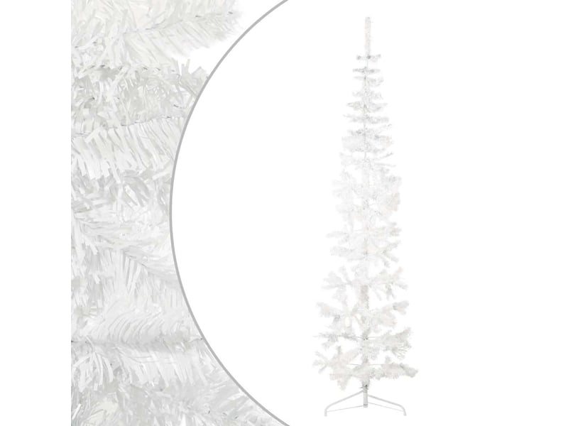  Demi sapin de noël, arbre de noël artificiel mince avec support blanc 210 cm  - Conforama C