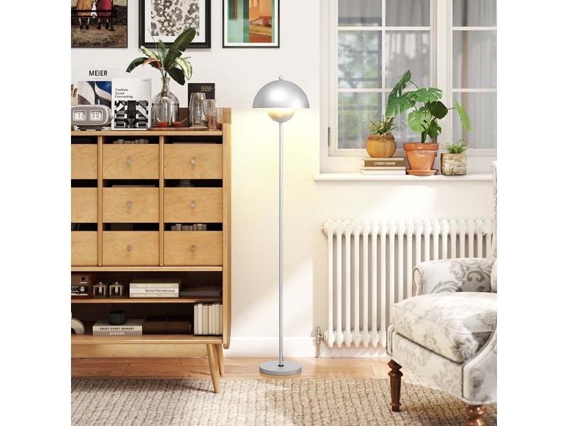  Lampadaire moderne pour salon avec abat-jour en forme de bol, interrupteur au pied, douille e27 (ampoule non fournie), ø 30 x 155 cm, argent  - Conforama D