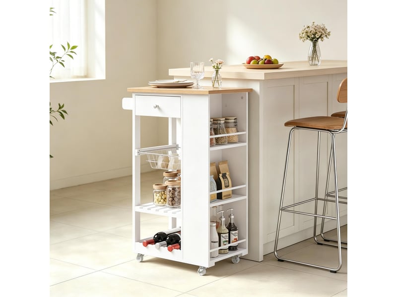 Chariot de cuisine mobile, desserte roulante moderne, étagère de rangement à roulettes, pratique - Conforama D