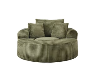 Canapé droit, fauteuil lounge rond en velours côtelé, dessous antidérapant, pour salon et chambre, 63 x 142 x 142 cm, vert