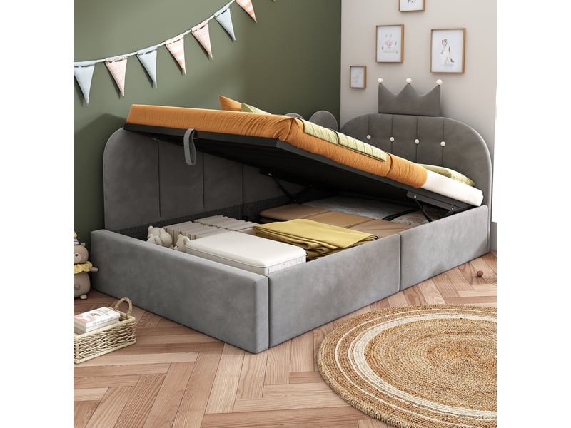  Modenvie lit banquette coffre 90x190 cm - rangement hydraulique, réversible, sans matelas - gris  - Conforama E