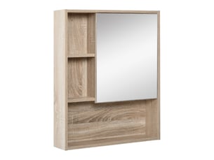 Armoire murale salle de bain avec miroir 60 x 15 x 76 cm, étagère intérieure réglable en hauteur et étagères ouvertes, chêne