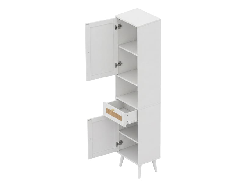  Armoire de salle de bains haute blanche en mdf, portes réversibles, tiroir et rangement vertical pratique  - Conforama D