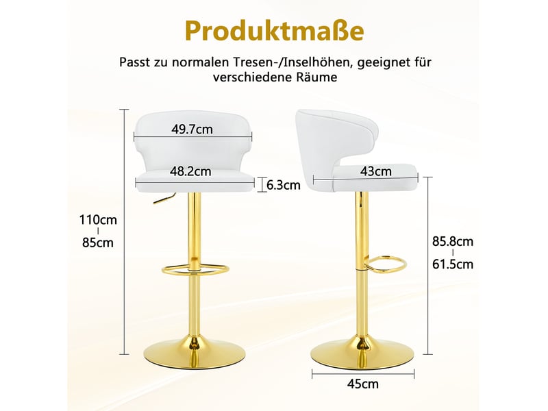  Tabouret de bar pivotant réglable en hauteur avec dossier et repose-pieds, assise rembourrée en polyuréthane blanc  - Conforama D
