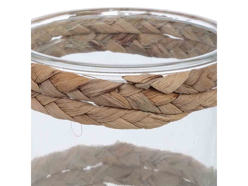  Bougeoir en verre recouvert de fibres naturelles marron d11.5x11.5h cm  - Conforama D
