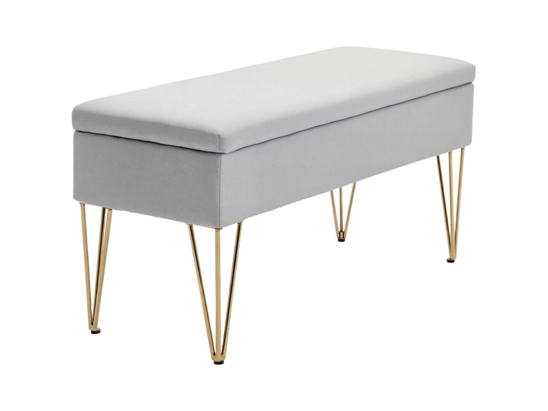  Banc de chevet avec rangement en tissu et pieds en acier, 100 x 40 x 49 cm, gris clair  - Conforama B