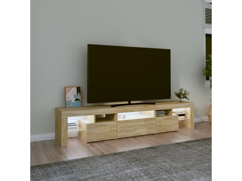  Meuble tv - banc tv - meuble de rangement avec lumières led chêne sonoma 200x36,5x40 cm  - Conforama C