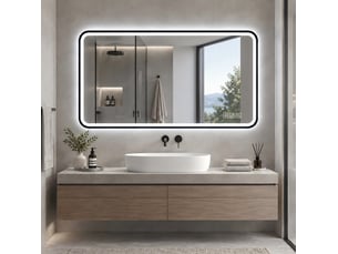 Miroir de salle de bains led 90 x 70 cm noir, cadre en aluminium, éclairage réglable, pose murale