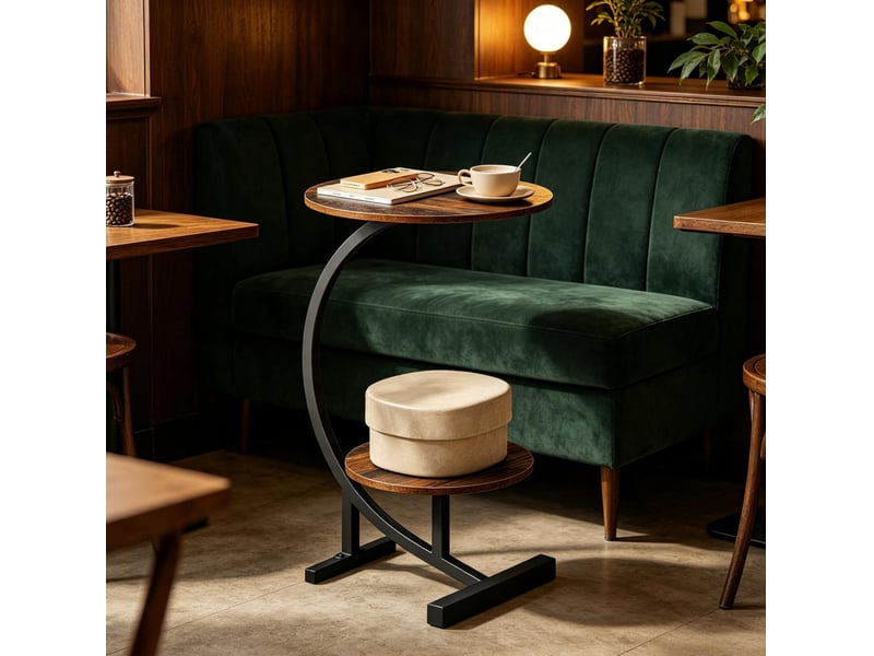  Table basse d'appoint à 2 plateaux ronds avec structure en métal, style industriel, pour salon marron rustique  - Conforama E