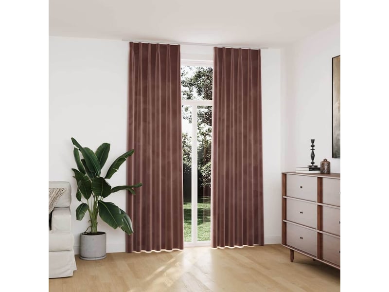  Lot de 2 rideaux occultant, rideaux black-out et crochet velours rose antique 140x245cm cf43984  - Conforama B