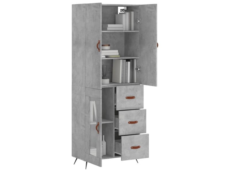  Buffet haut - bahut - meuble de rangement gris béton 69,5x34x180 cm bois d'ingénierie  - Conforama C