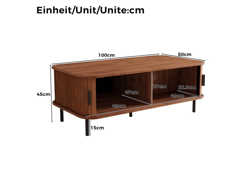  Table basse 100x50x45 cm en mdf et panneau de particules avec portes coulissantes noyer chicfurn  - Conforama D