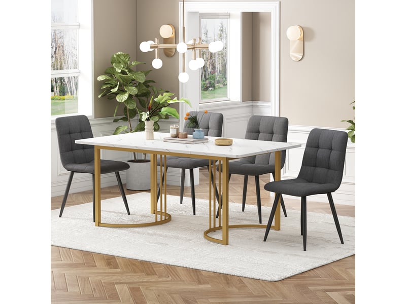  Ensemble table et 4 chaises 140x80x75 cm motif marbre blanc et gris foncé  - Conforama B