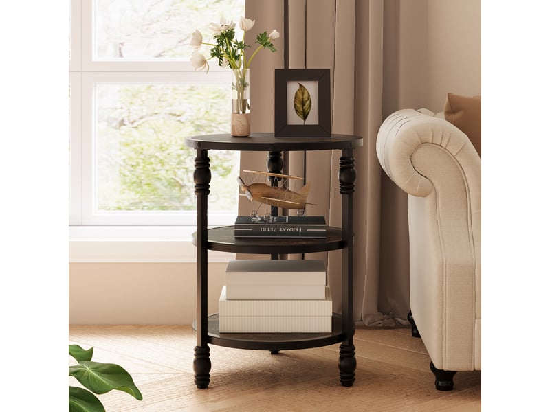  Table d'appoint ronde 3 niveaux, 3 étagères rangement, style industriel bois métal, cadre acier, salon chambre petits espaces PHO_0Y1MICU6 - Conforama E