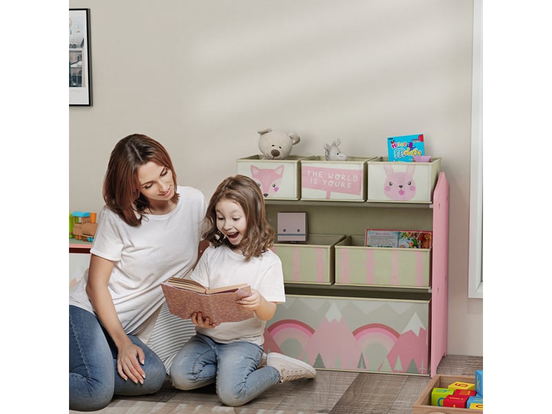  Meuble de rangement pour jouets d'enfants avec 6 bacs en tissu amovibles, 63 x 30 x 66 cm, rose  - Conforama C