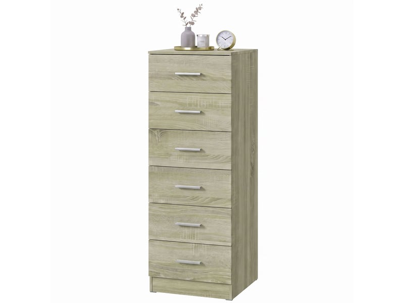  Commode 6 tiroirs, meuble de rangement, style moderne, pour chambre à coucher, entrée, couloir, 40x40x110cm, chêne  - Conforama B