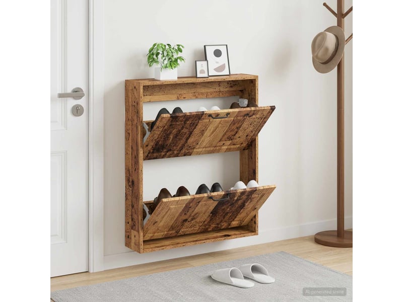  Meuble à chaussures mural, armoire à chaussures utrecht 71x17x86 cm bois ancien  - Conforama B