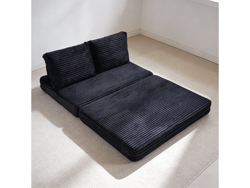  Canapé convertible 2 places noir en velours côtelé, canapé-lit sans accoudoirs pour salon et espace lecture, dossier amovible  - Conforama C